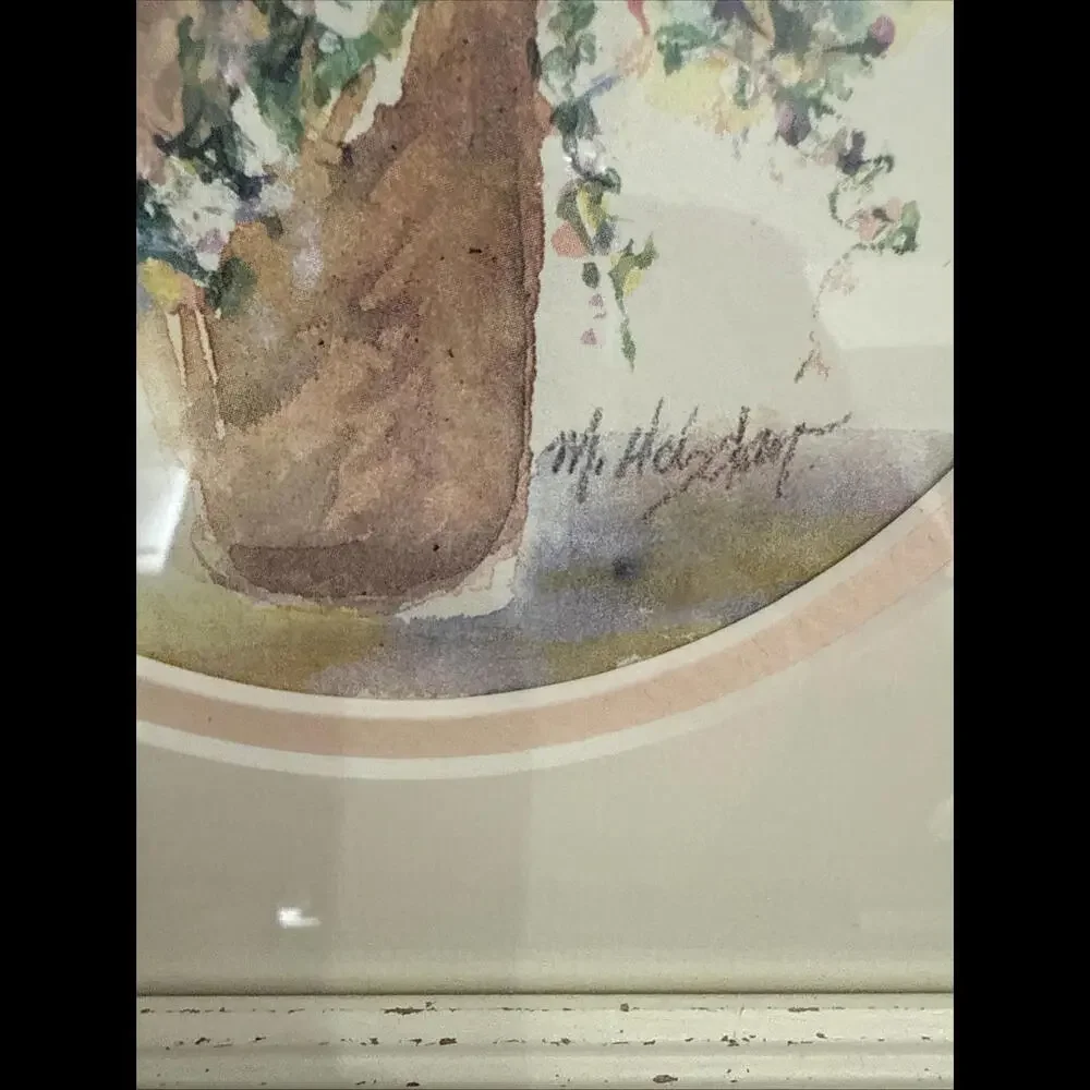 VTG Watercolor Print Signed Framed - Marilyn Hobday COA Floral Basket Co… - Picture 3 of 6